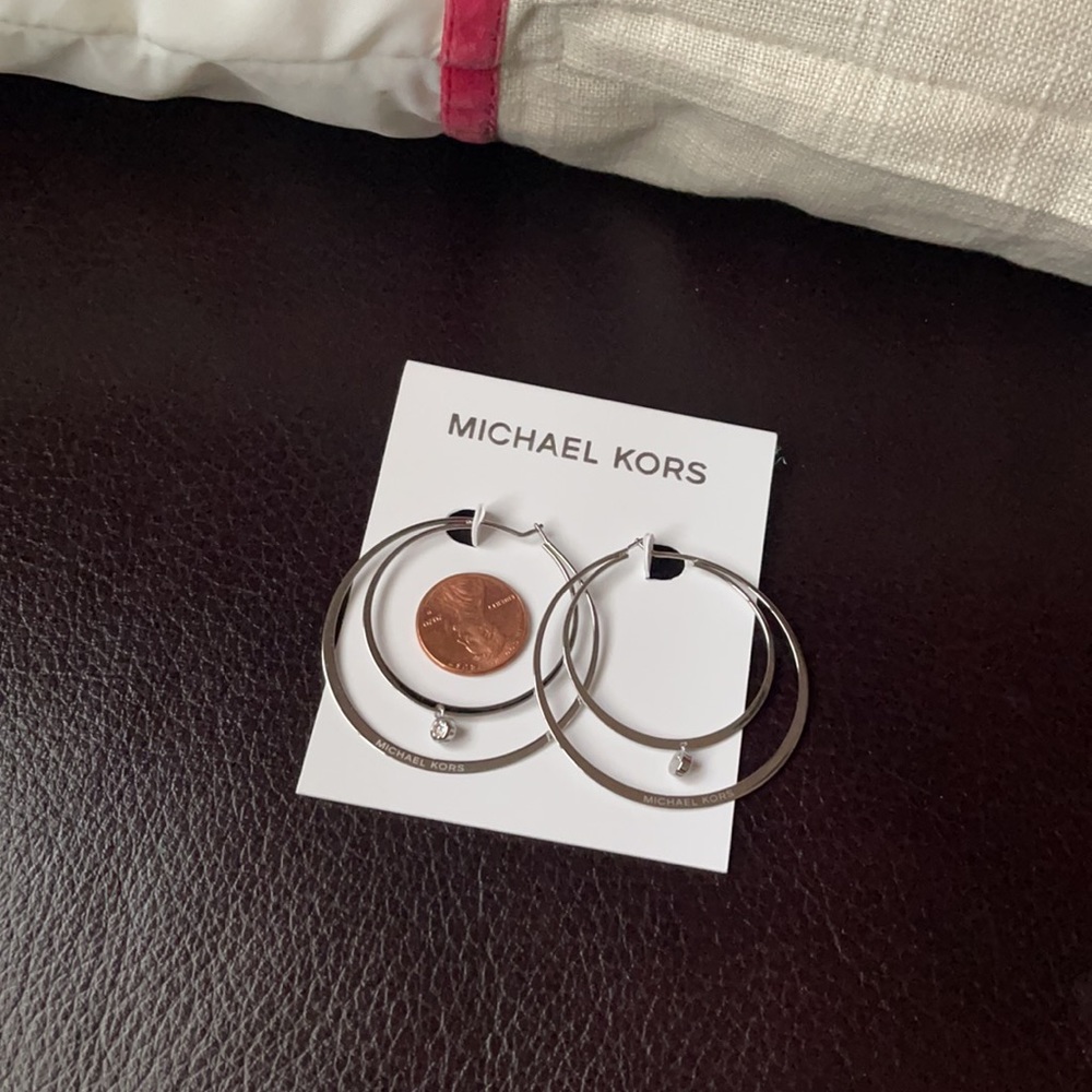 Michael Kors Sliver Crystal  Double Hoop Earrings - Picture 4 of 5